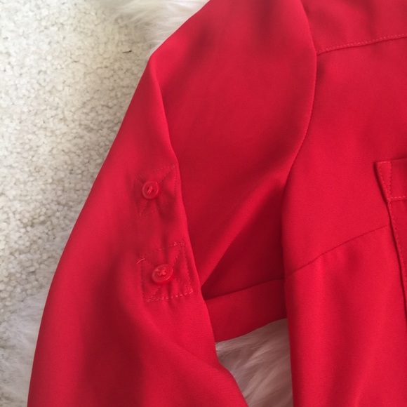 Express Scarlet Red Portofino Button Up Blouse - Picture 6 of 9